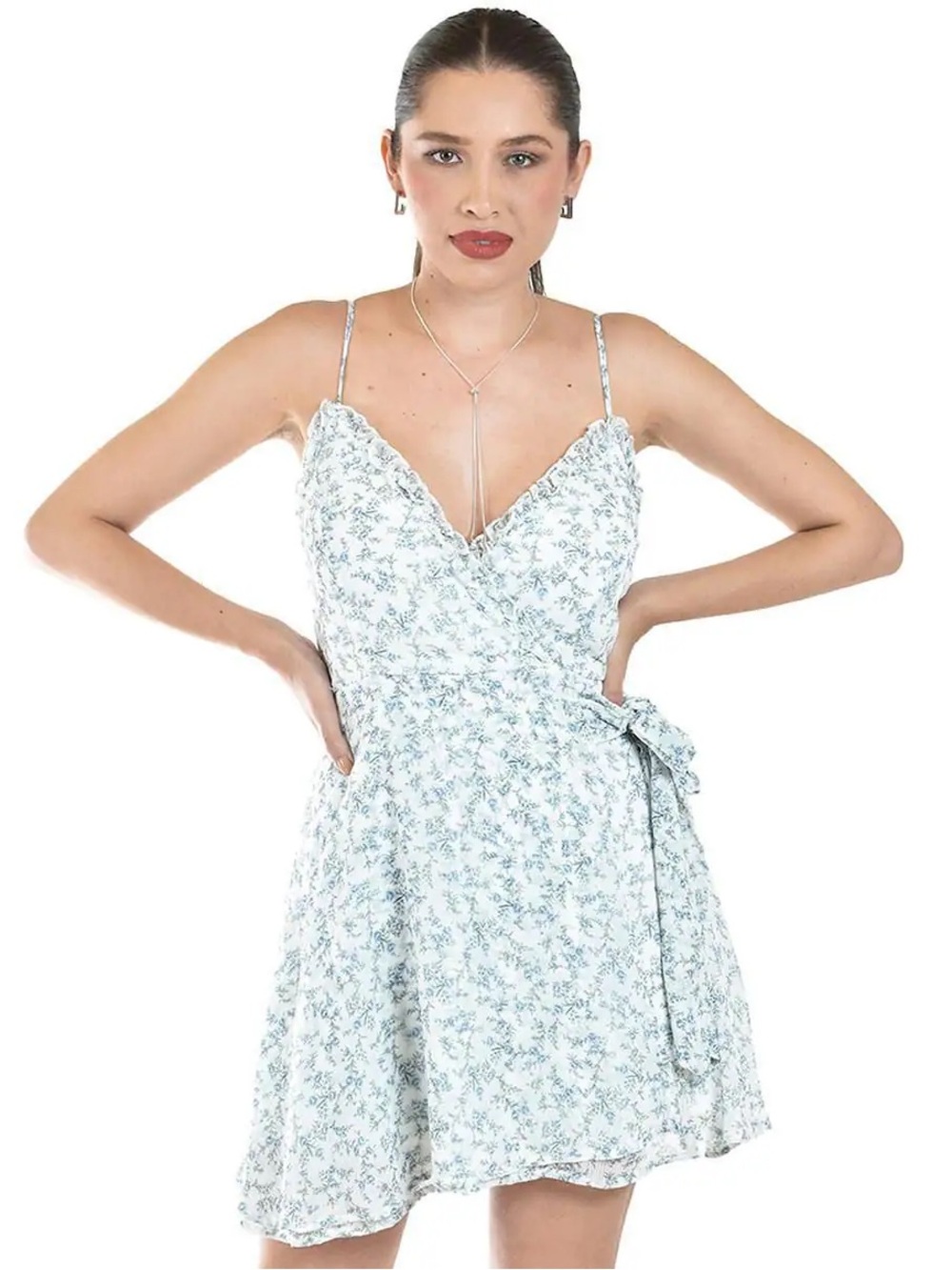 Altar'd State Light Blue Floral Wrap Mini Dress
